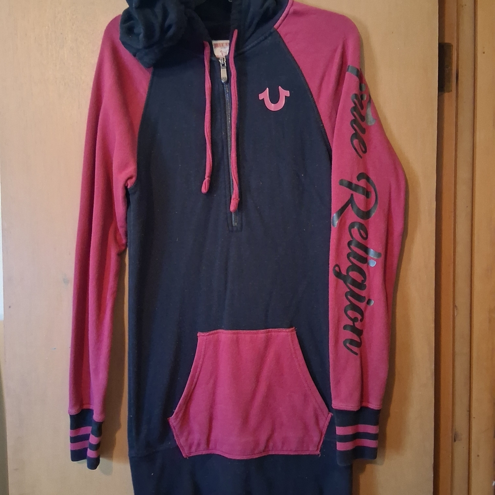 True Religion Two-Tone Hoodie in Black and Pink